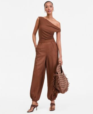 I.n.c. International Concepts Women's Sleeveless Rib Knit Asymmetric Neckline Top - Brown Tree | Macy's
