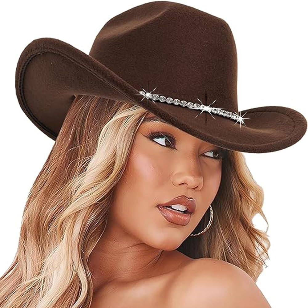 IZUS Women Sparkly-Rhinestone Western-Cowgirl-Hat Glitter-Bling Cowboy-Hat Felt-Rodeo-Hat for Dis... | Amazon (US)