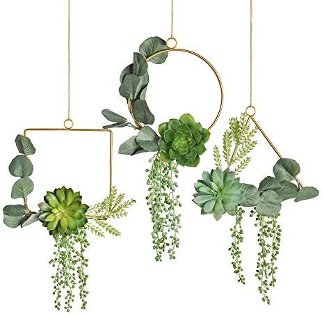Pauwer Succulent Wedding Wreath Set of 3 Artificial Succulent Plants with Eucalyptus Leaves Metal... | Amazon (US)