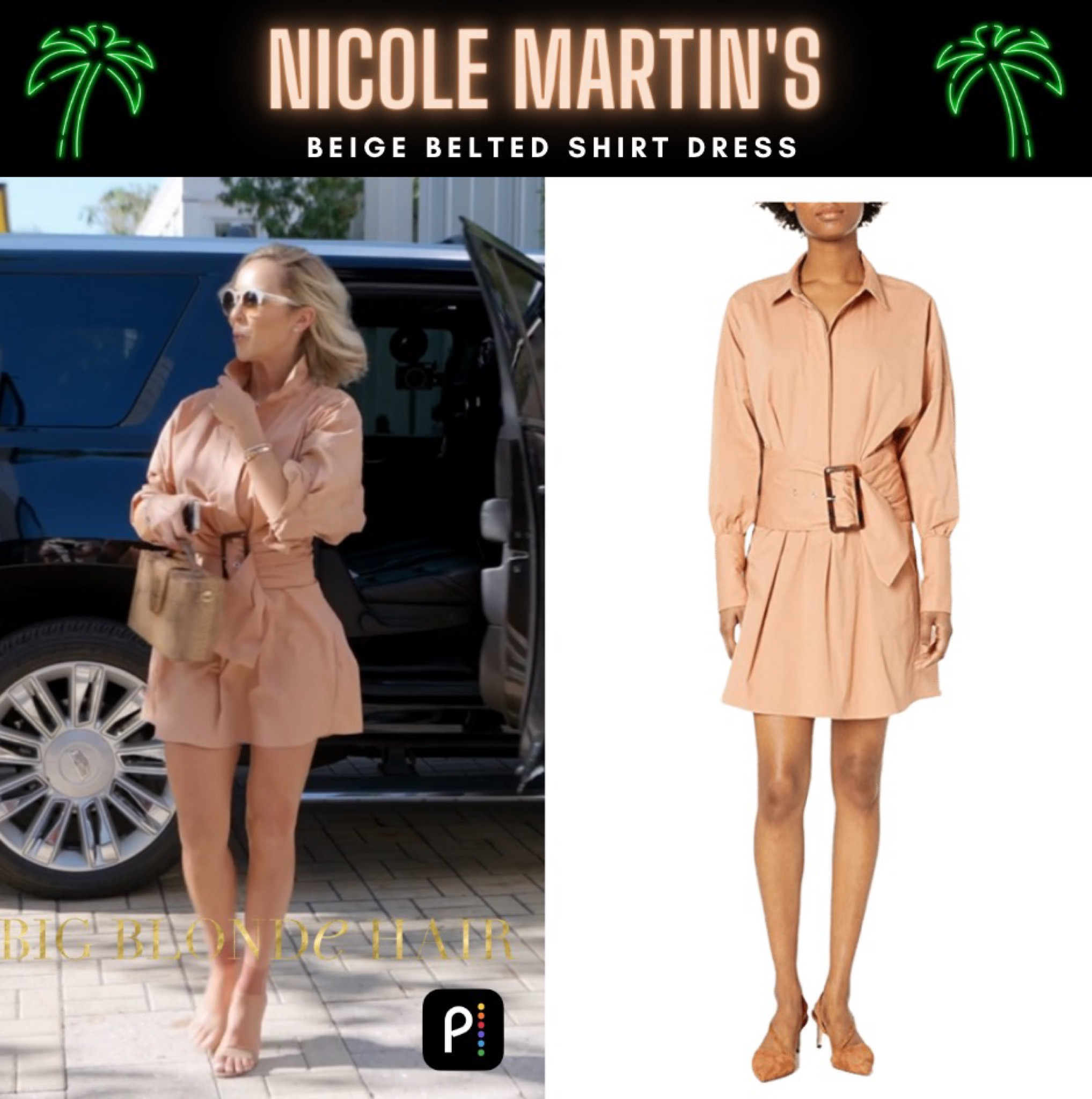Shirt Stuff // Nicole Martin’s Beige Shirt Dress Is By C/Meo Collective // Shop Similar Styles With The Link In Our Bio #RHOM #NicoleMartin 