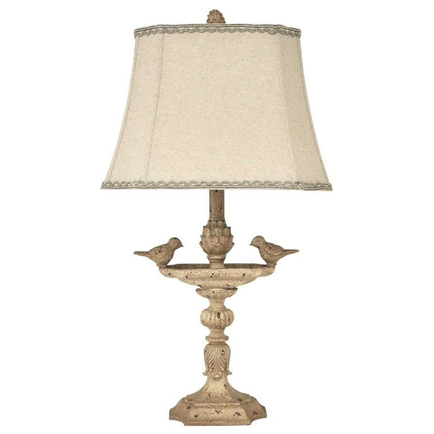 26" French Style Bird-Inspired Table Lamp with Linen Fabric Shade & Lace Trimming | Amazon (US)