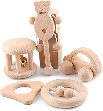 Promise Babe Puzzle Toys Montessori Rattle Set Infant Wooden Rattles Interesting Toy 5pc Nursing ... | Amazon (US)