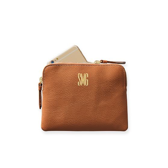 Everyday Italian Leather Mini Zipper Pouch, Foil Debossed | Mark and Graham