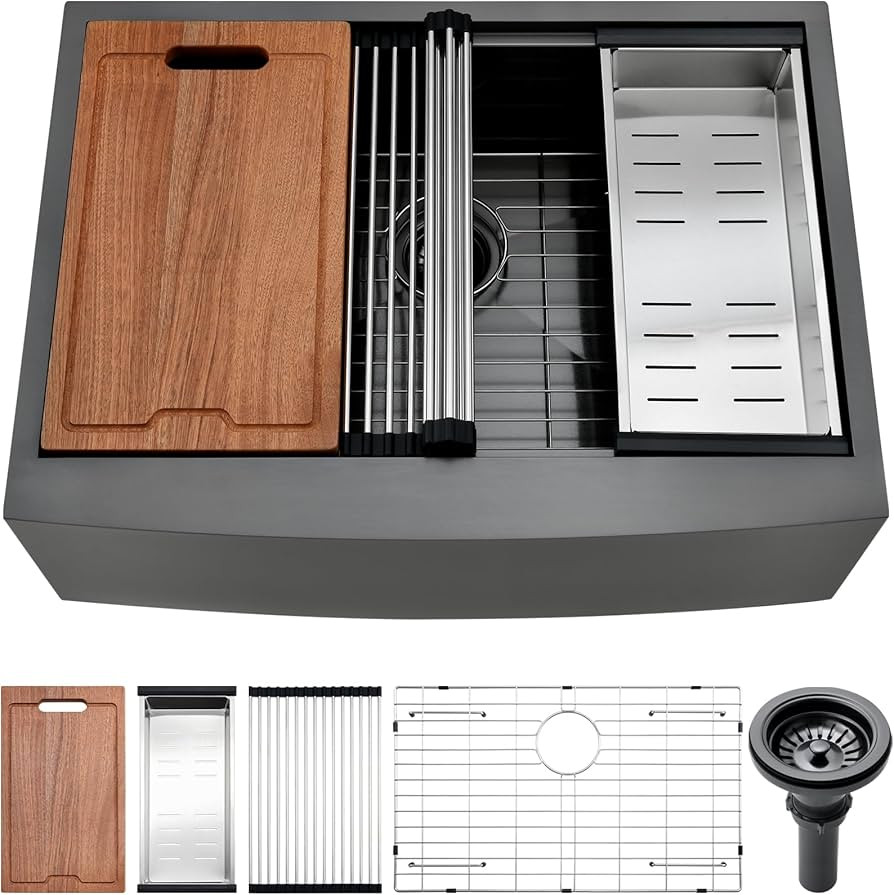 36 Inch Black Farmhouse Sink Undermount - PEPO 36 x 22 Gunmetal Black Farmhouse Kitchen Sink Ledg... | Amazon (US)