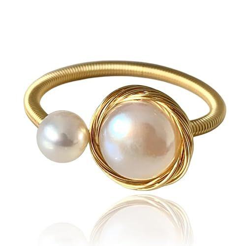 Handcrafted Natural Baroque Pearl Ring Winding Design Opening Adjustable 14k Gold Plated Material... | Amazon (US)