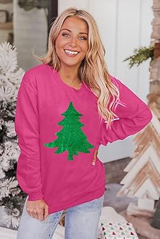 LOTUCY Christmas Sweatshirts for Women Christmas Tree Graphic Long Sleeve Shirt Xmas Holiday Part... | Amazon (US)