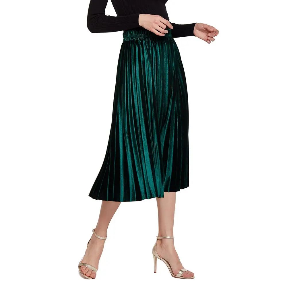 Womens Velvet Sunray Pleats A Line Elegant Skirt | Rosegal US