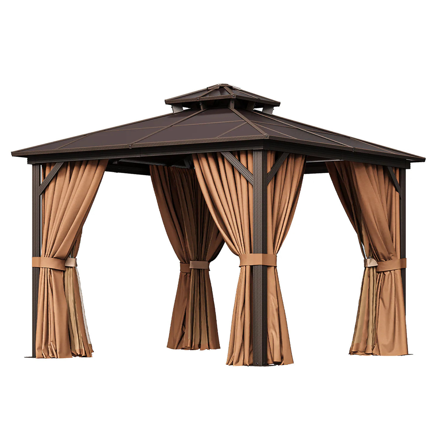AOXUN 9.8-ft x 9.8-ft Gazebos Brown Grill Gazebo with Hardtop Roof (Screen Included) Polyester | AX-40104B | Lowe's