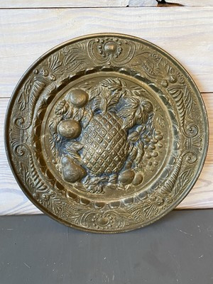 Brass Wall Hanger Plate Embossed Fruit Pineapple 14" Patina Age England | eBay US