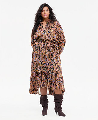 Plus Size Long-Sleeve High-Low Mock-Neck Chiffon Wrap Dress | Macy's