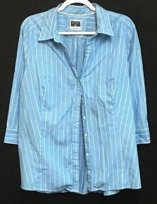 *Riders by lee blue striped button down women's 3/4 sleeve plus top 1X  | eBay | eBay US