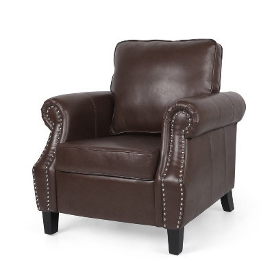 GDFStudio Dowd 36.50" Faux Leather Club Chair with Nailhead Trim, Dark Brown | Target
