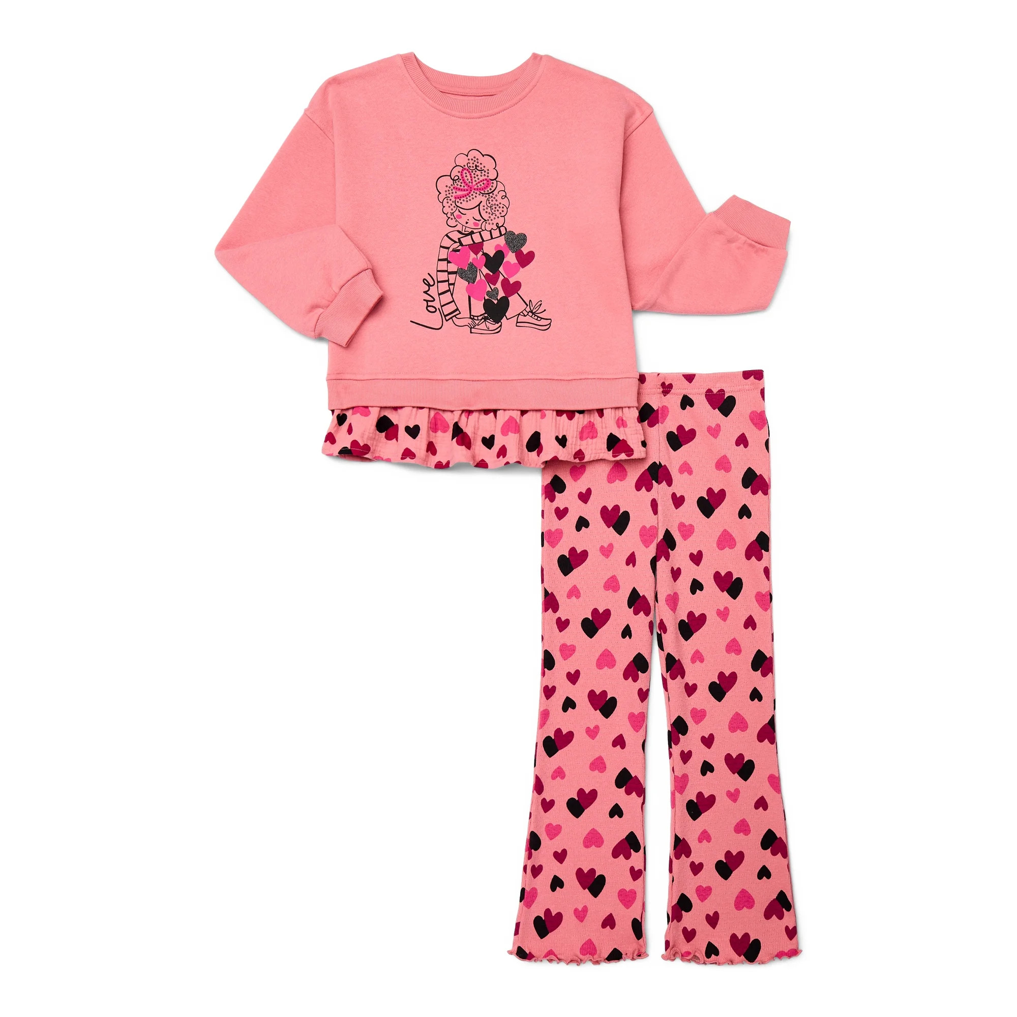 Wonder Nation Little Girls 2-Piece Sweatshirt and Flare Leggings Set, Sizes 4-10 | Walmart (US)