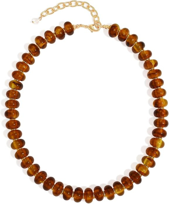 Chunky Beads Necklace for Women Trendy Gold Puffy Heart Choker Necklace Colorful Resin Beaded Hea... | Amazon (US)