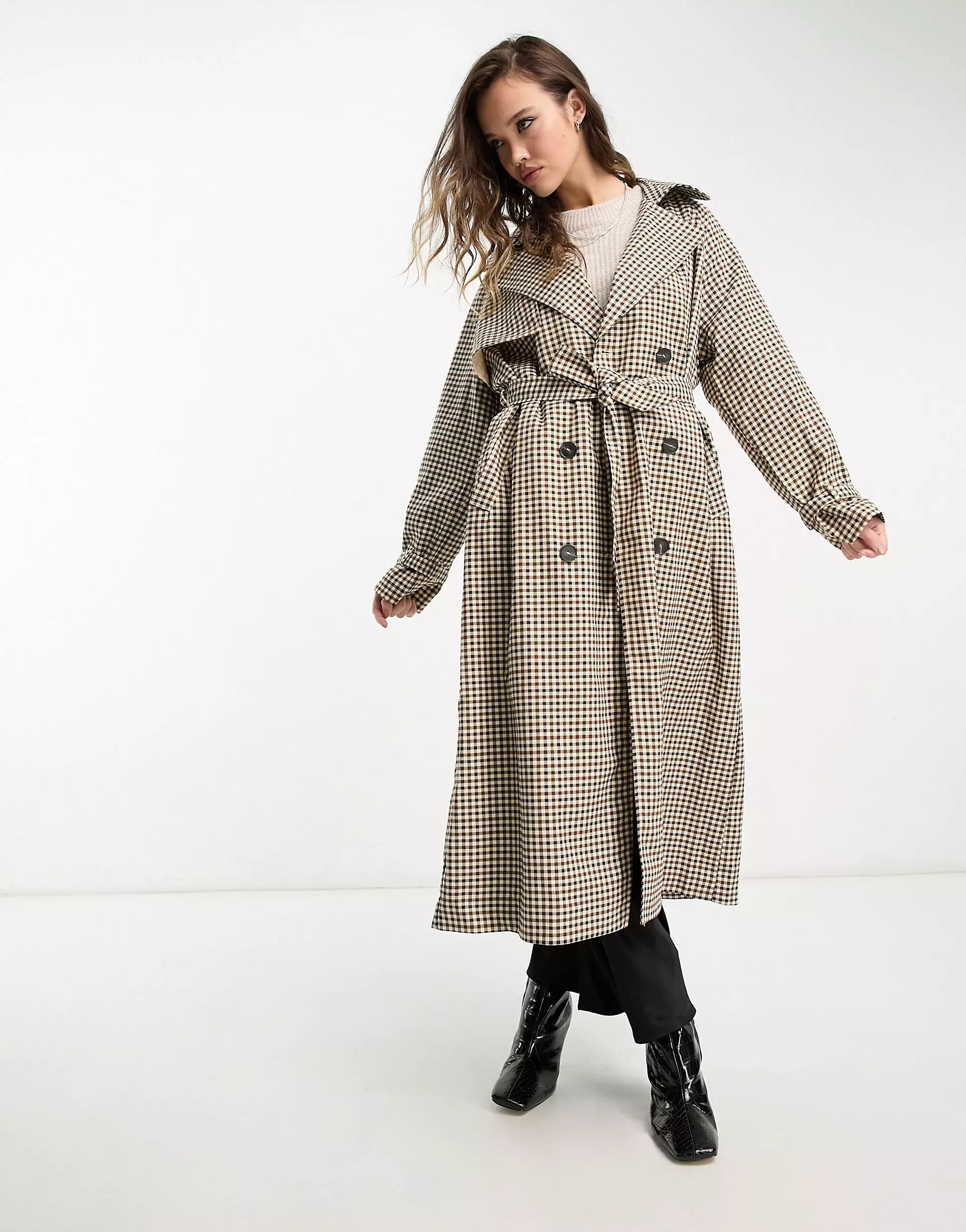 Only trench coat in brown check | ASOS (Global)