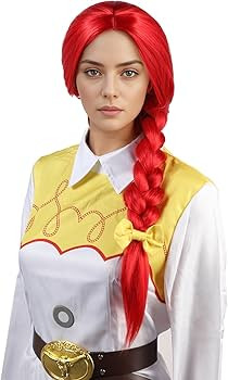 Red Long Straight Wig With Braids Red Braided Wig Cosplay Halloween Costume Wigs For Women | Amazon (US)