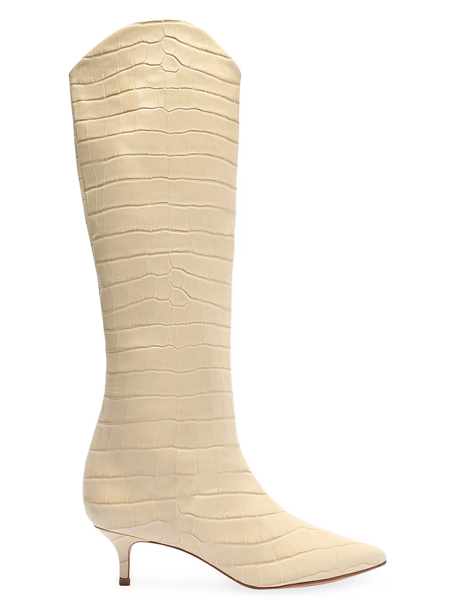 Women's Maryana Crocodile-Embossed Leather Knee-High Boots - Almond Buff - Size 8 | Saks Fifth Avenue