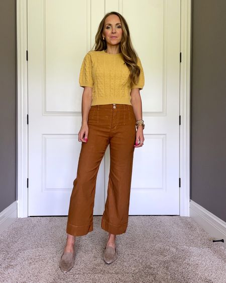 Yellow sweater + rust cropped wide leg pants fall style inspo for changing seasons 

#LTKstyletip #LTKworkwear #LTKSeasonal