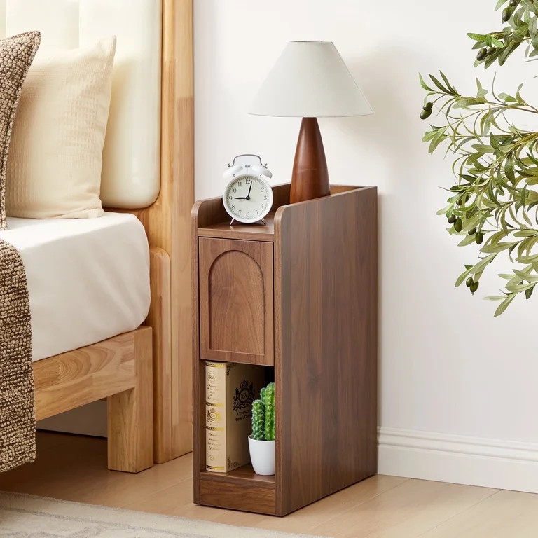 7.87" Ultra Narrow Nightstand with Drawer and Open Shelf, Arched Pattern Design Bedside Table for... | Walmart (US)