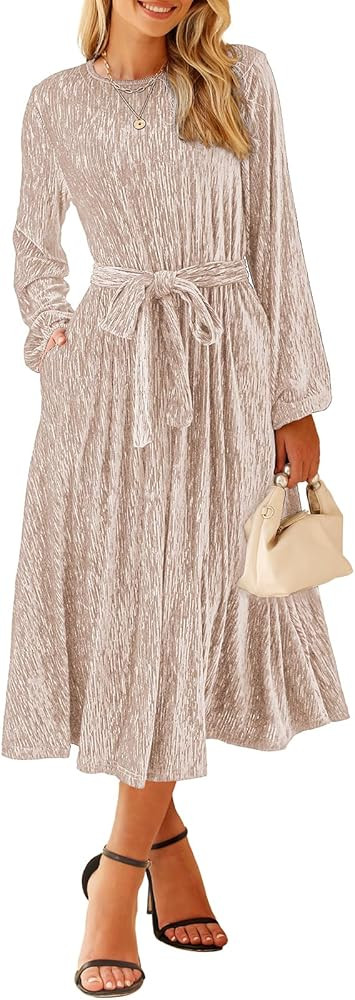 Happy Sailed Women's Velvet Formal Maxi Dress Fall Fashion Lantern Sleeve High Waist A-Line Cockt... | Amazon (US)