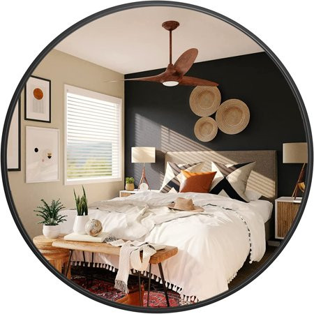 BIANYQ Black Round Mirror 30inch Circle Mirror Round Wall Mirror Deco with Black Metal Frame Perfect | Walmart (US)