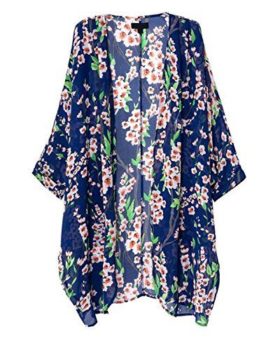 OLRAIN - OLRAIN Women's Floral Print Sheer Chiffon Loose Kimono Cardigan Capes Blue Small - Walma... | Walmart (US)