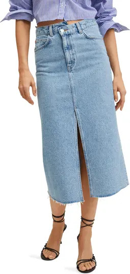 Front Slit Nonstretch Cotton Denim Skirt | Nordstrom