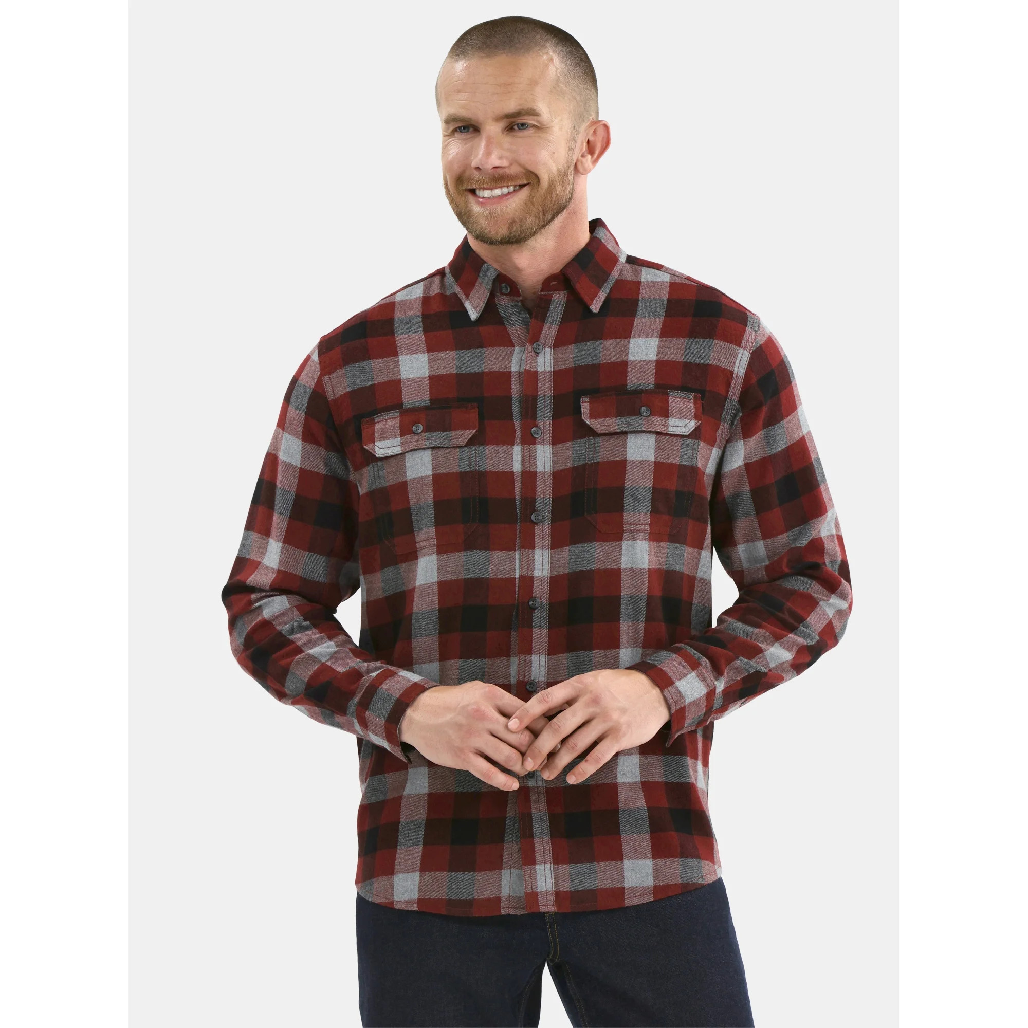 George Men's and Big Men's Double Pocket Flannel Shirt, Sizes XS-3XLT | Walmart (US)