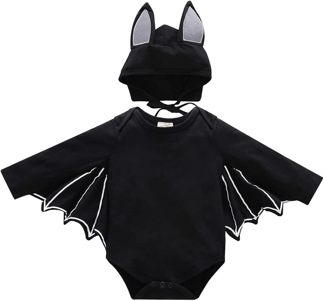 AGQT Newborn Infant Baby Boy Girls Halloween Bat Costume 2PCS Romper Size 0-24 Months | Amazon (US)