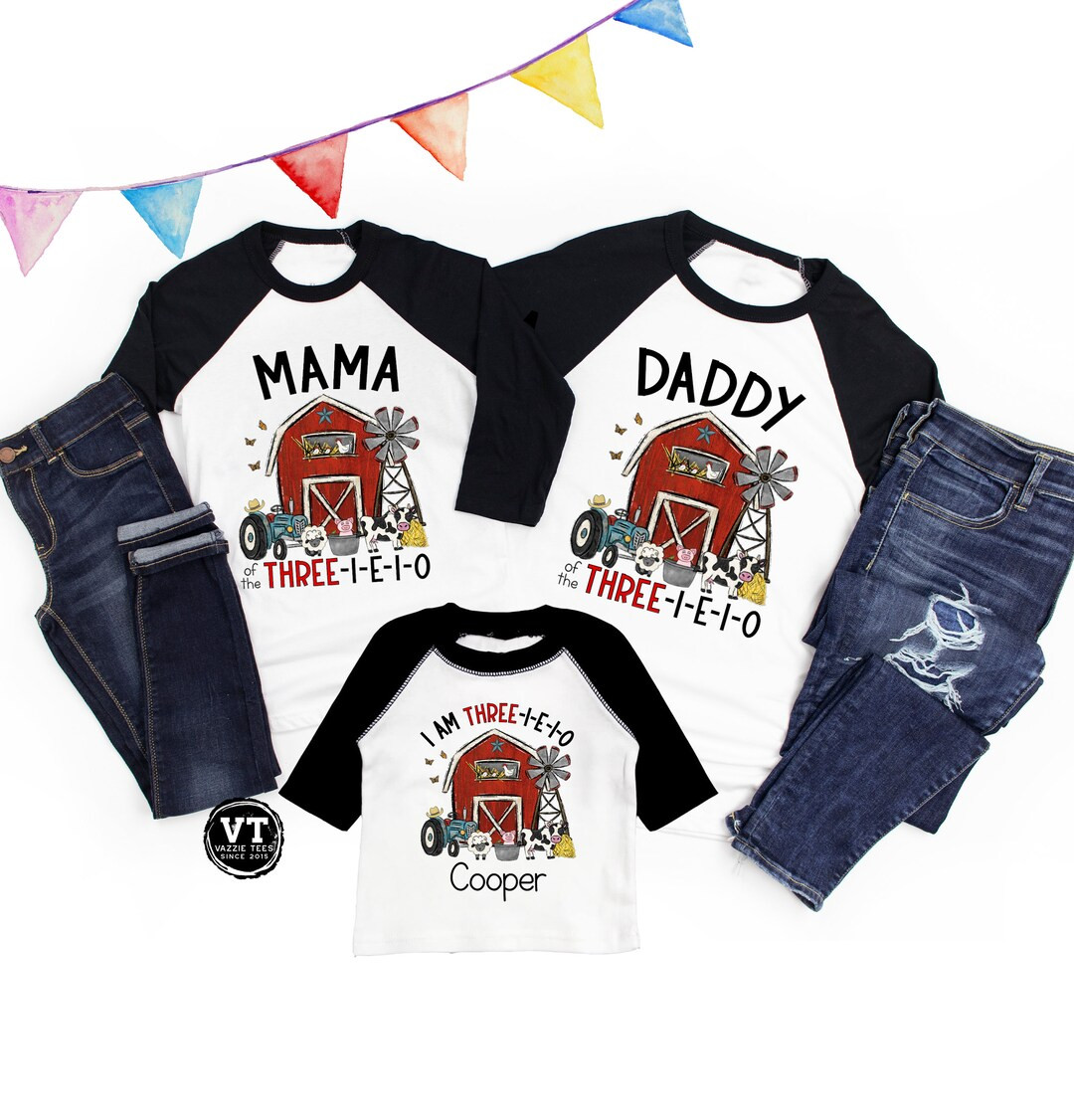Three IEIO Birthday Shirt - Personalized Matching Family Shirts - Farm Theme Birthday Shirts - Mo... | Etsy (US)