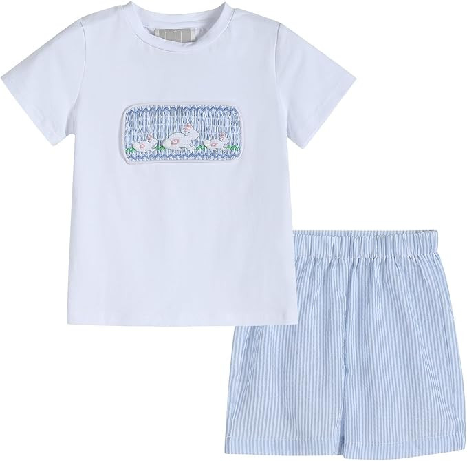 Boys Smocked or Applique Easter Bunny Shirt and Shorts 2pc. Set | Amazon (US)
