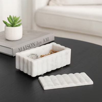 Marble Decorative Jewelry Box for Home Decor - Sculpted Fluted Storage Boxes for Entryway, Shelf, or Bathroom Counter - 3" White | Target
