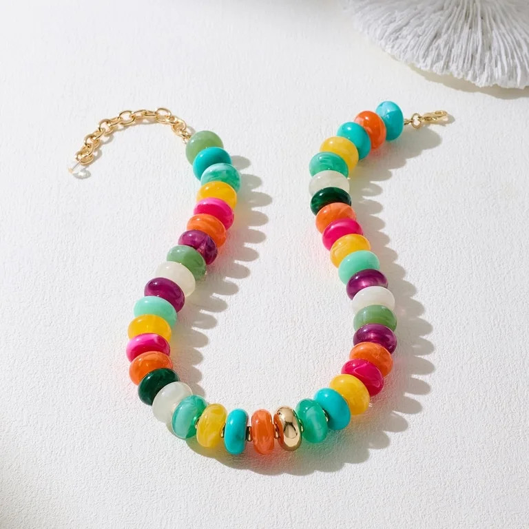 HolidayQbee Beaded Necklace for Women Chunky Beaded Turquoise Necklace Boho Oval Big Bead Stateme... | Walmart (US)
