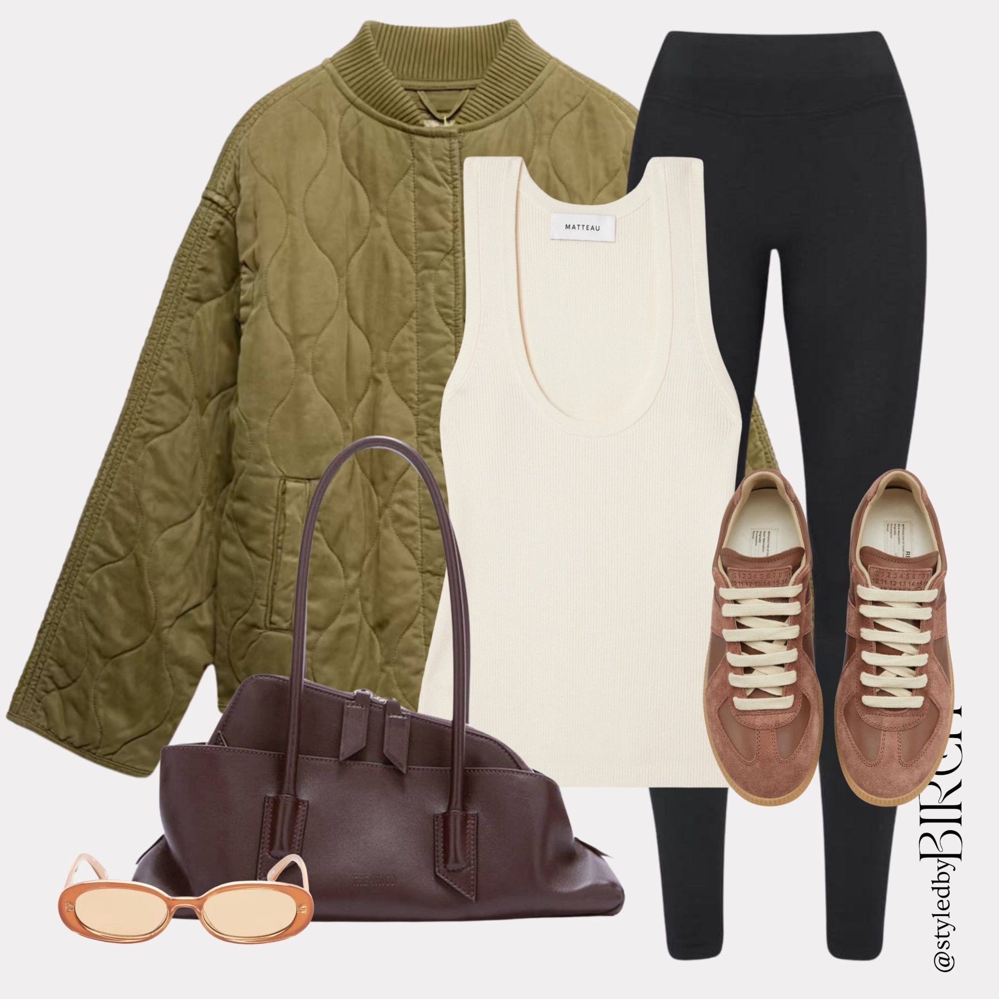 Lately I’ve been so drawn to casual outfits and honestly I’m not fighting it 🤎

Leggings will always have a place in my wardrobe but it’s all about how you style them. Throw on a quilted jacket, a structured bag and the right trainers and suddenly leggings feel anything but basic.

This is my kind of effortless right now.

#ootd #outfitinspo #casualstyle #neutralstyle #leggingsoutfit

Tags 🏷️
Olive quilted bomber jacket, cream ribbed tank, black leggings, dark brown leather tote bag, brown suede trainers, peach oval sunglasses

#LTKspring #LTKfitness #LTKstyletip