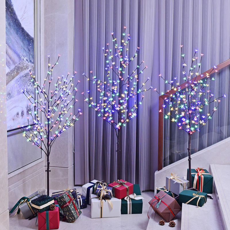 Set of 3 Lighted Cherry Blossom Tree, 4ft, 5ft and 6ft, Multicolor | E Home International