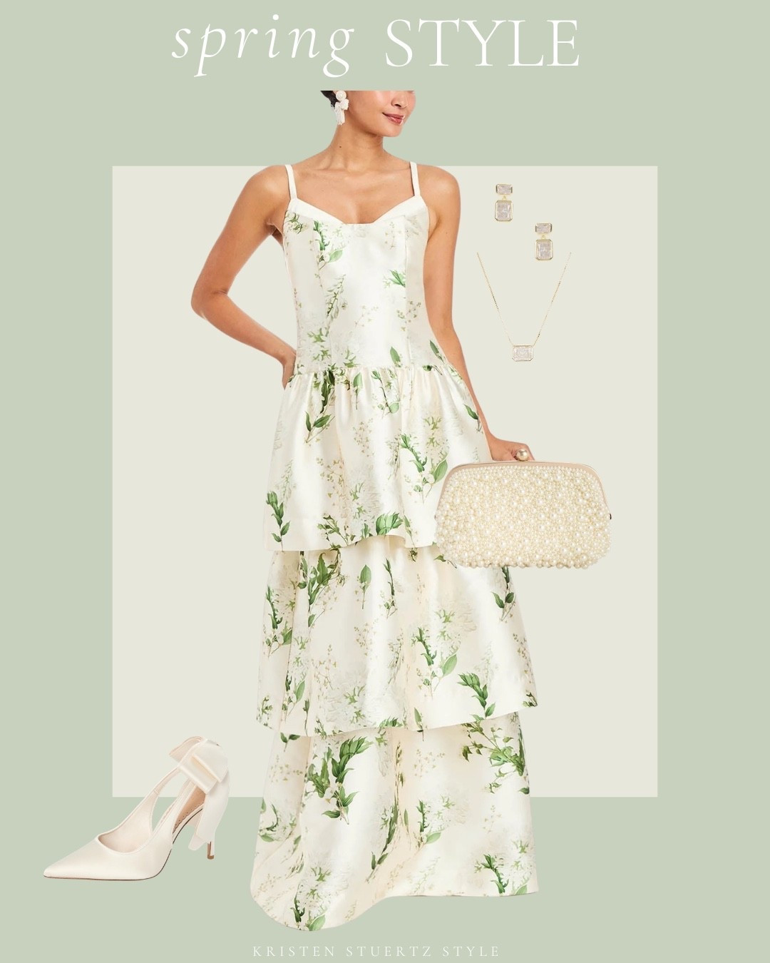  This stunning floral dress by Mestiza New York can also be converted into a mini dress! 

I’ve paired it with a pearl clutch, white satin heels, and emerald cut accessories. 

@ltk

#date night outfits #spring outfits 2026 #spring dresses #easter dress women #vacation outfits beach #ltkshoecrush

#LTKOver40 #LTKTall #LTKWedding