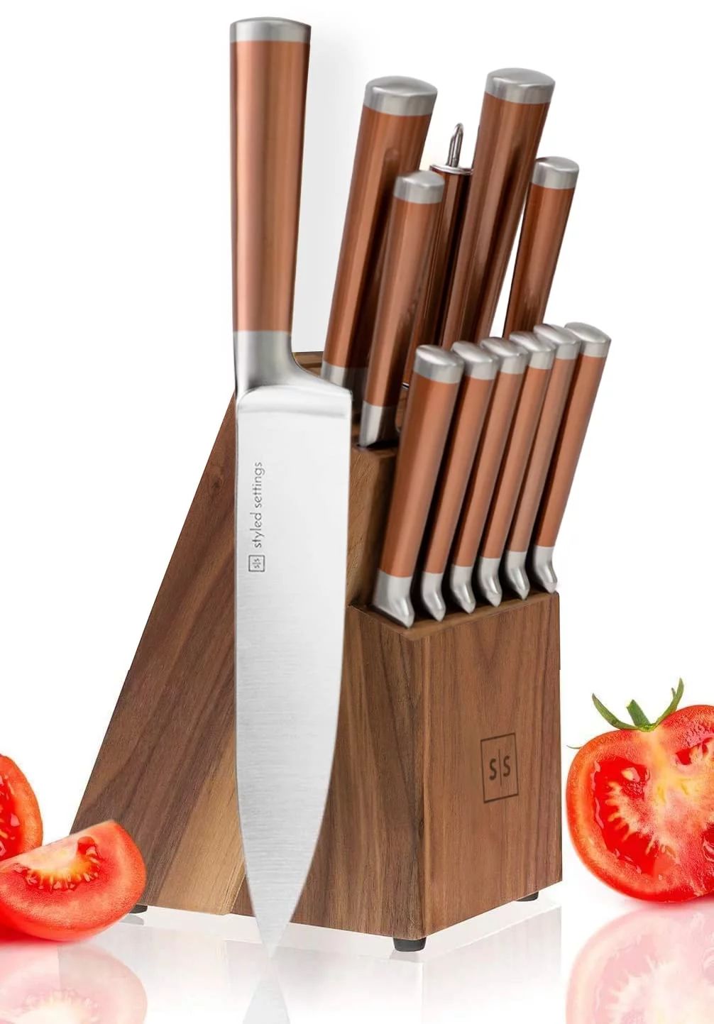 Styled Settings Copper Stainless Steel Knife Set with Walnut Knife Block | Walmart (US)