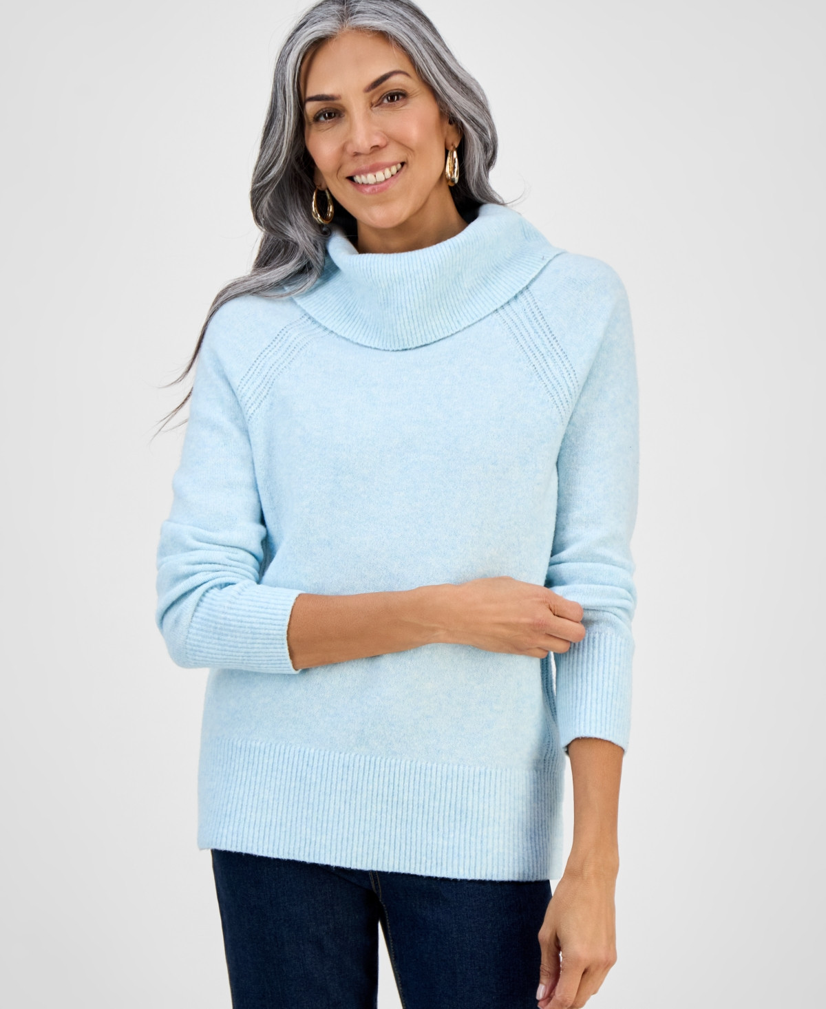 Style & Co Petite Cowl Neck Sweater, Macy's Exclusive - Blue Glow | Macy's