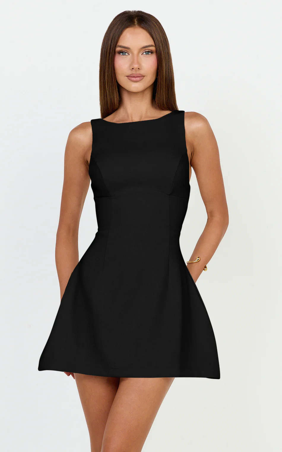 Boat Neck Fit and Flare Dress in Black | Showpo (US, UK & Europe)