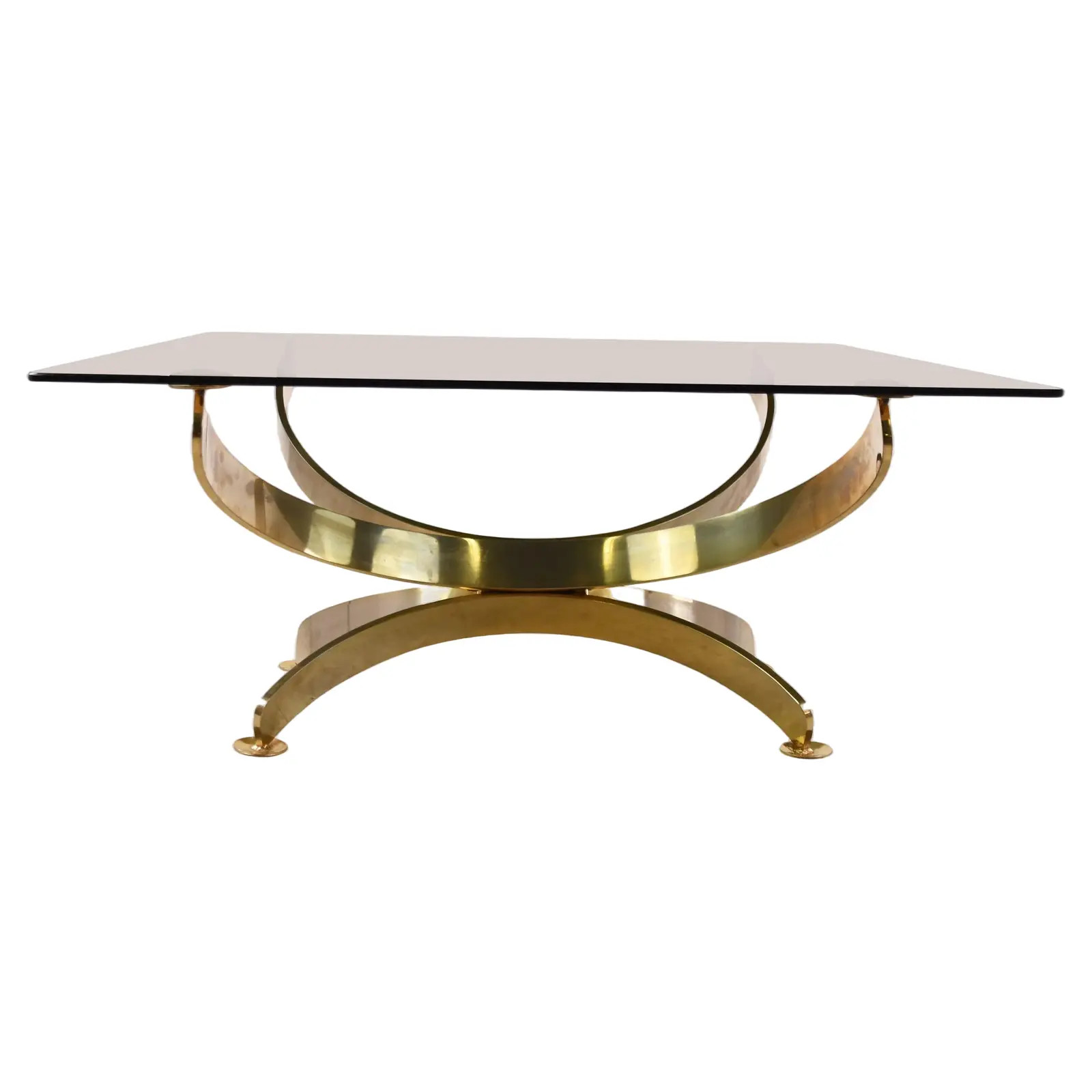 Italian Brass and Smoked Glass Coffee Table, 1970s | Chairish