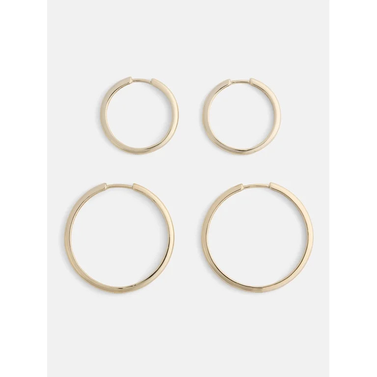 Free Assembly Women's Demi Fine 14K Gold Plated Duo Round Hoop Earring Set, 2-Pairs | Walmart (US)