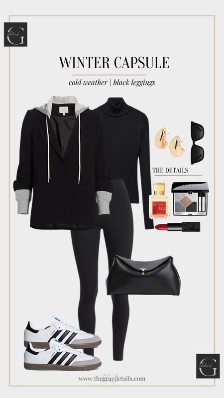 Hooded blazer, black leggings. Winter casual outfit idea, samba sneaker 

#LTKstyletip #LTKover40 #LTKtravel