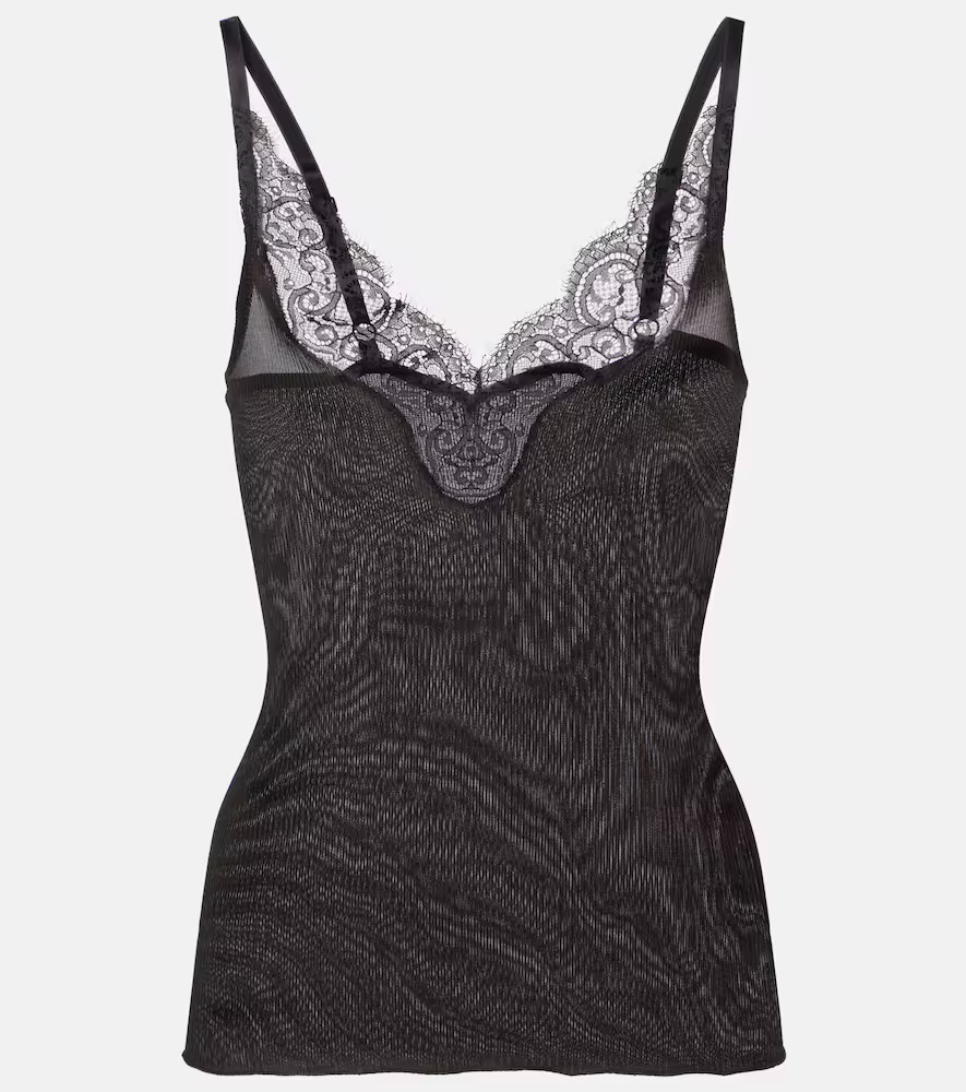 Saint Laurent Lace-trimmed ribbed-knit silk camisole | Mytheresa (UK)