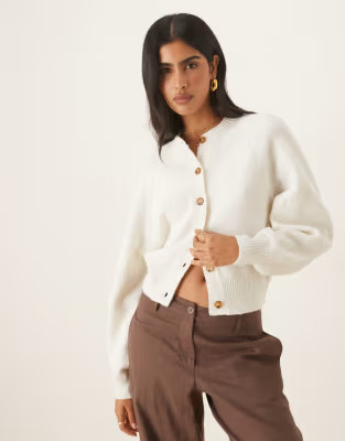 ASOS DESIGN crew neck cardigan with raglan sleeve detail in cream | ASOS (Global)