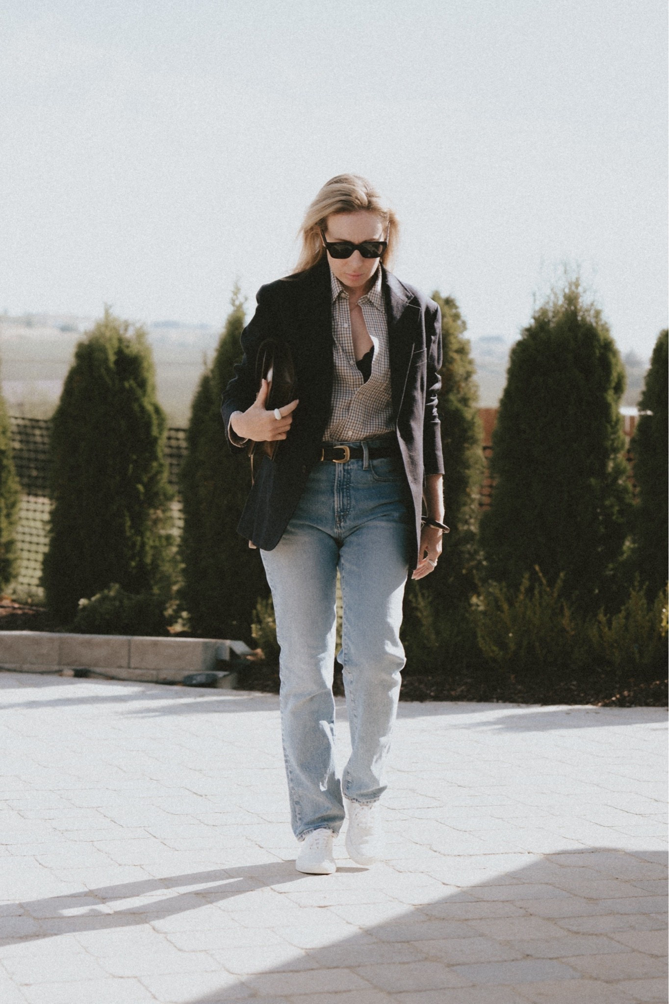 Jeans + plaid shirt + navy blazer + canvas sneakers + classic box bag
Bag: Celine 
Blazer & shirt: Buck Mason 
Belt: @Aritzia 
Jeans: @Madewell 
Sneakers: Common Projects 
Sunglasses: Fendi @Saks Fifth Avenue

#LTKootd #LTKSeasonal #LTKSaleAlert