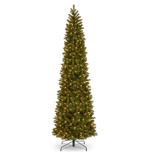 National Tree Company 12 ft Pre-Lit Downswept Douglas Fir Slim Artificial Christmas Tree, 850 LED Lights, 2,165 Tips, Foot Pedal, 10 Light Functions, Includes Stand, Green | Amazon (US)
