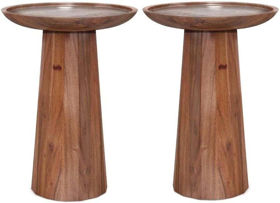 Home Square 2-Piece 13" Round Solid Wood Accent Table Set in Light Cognac | Amazon (US)