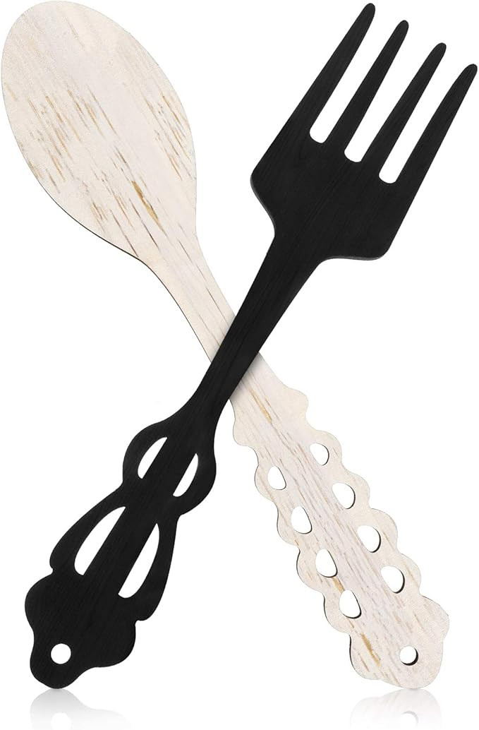 Jetec 2 Pieces Large Fork and Spoon Wall Decor Wooden Spoon Shaped Wall Sign Fork Shaped Hanging ... | Amazon (US)