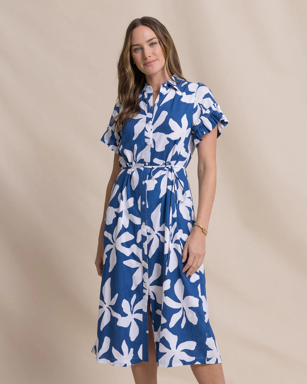 Tyra Printed Ruffle Sleeve Midi Dress | Southern Tide