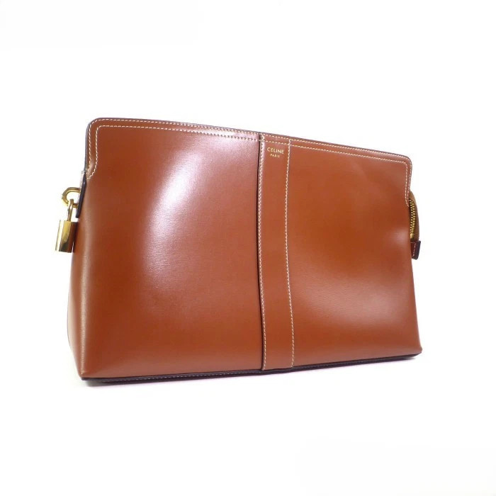 CELINE Lock Toiletry Pouch Clutch Bag Tan Brown Leather | eBay | eBay US